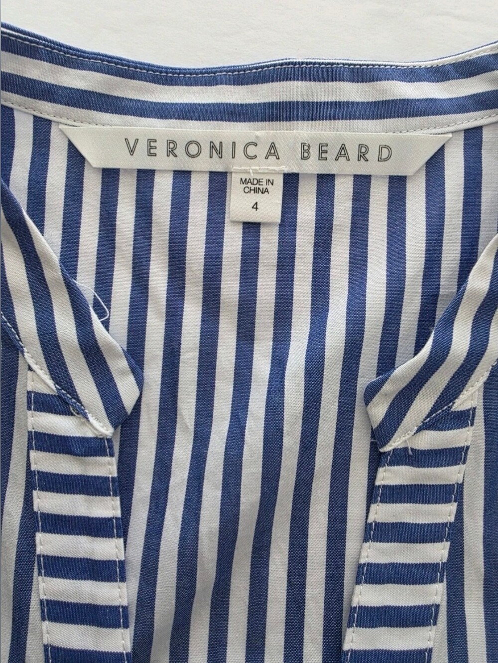 Veronica Beard Womens Ruched Shirt Dress In Blue & White Stripe 100% Cotton Sz 4 - Picture 5 of 16